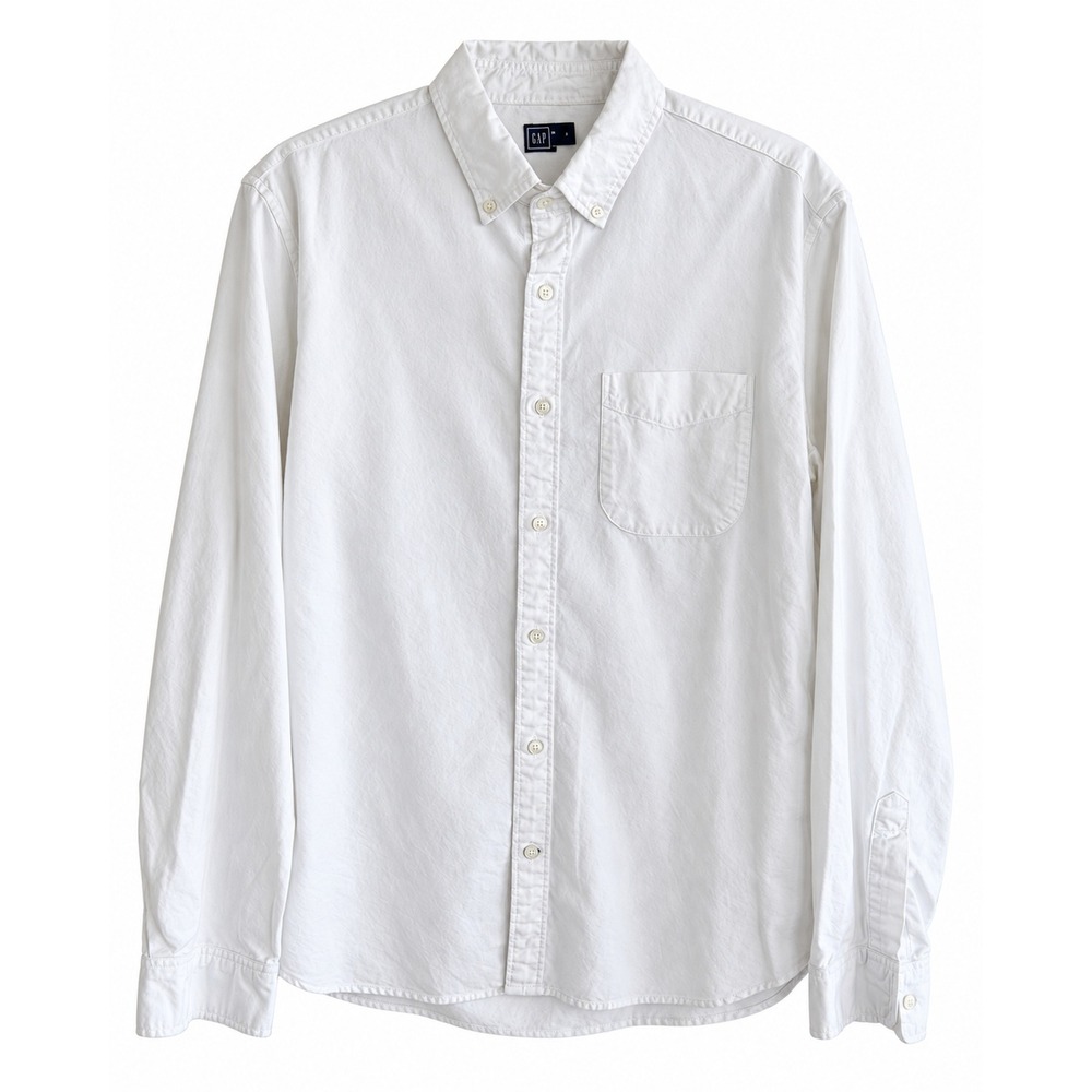 Gap White Long Sleeve Button Down Collar Shirt M Chest Pocket